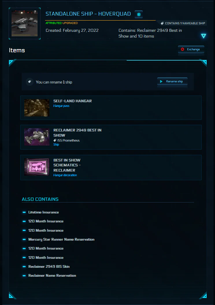 Star Kitten Dragonfly / F8C Lightning / Carrack Exp / Reclaimer BIS / BMM / Account - Image 5